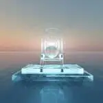 A surreal hunters ice throne floating out into sea.