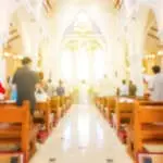 blurred christian mass praying inside the church