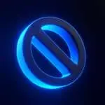 Forbidden symbol with bright glowing futuristic blue neon lights on black background. 3D icon, sign and symbol. Cartoon minimal style. 3D render illustration
