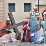 Gora Kalwaria, Poland - April 17, 2011: Passion Play -  Jesus falls on the way to his crucifixion, during the street performances Mystery of the Passion.